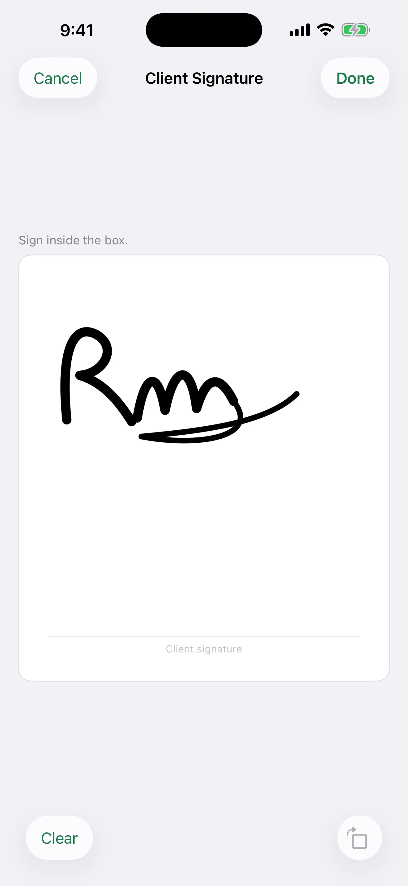Invoice Maker: PDF & Estimate Screenshot - Client signing an invoice on the phone